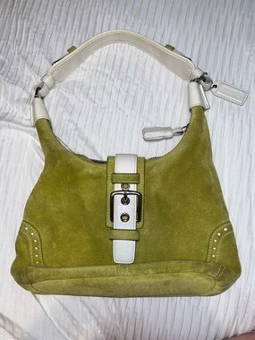 Coach Vintage Soho Suede Leather Shoulder Bag Green Small Handbag Rare Authentic